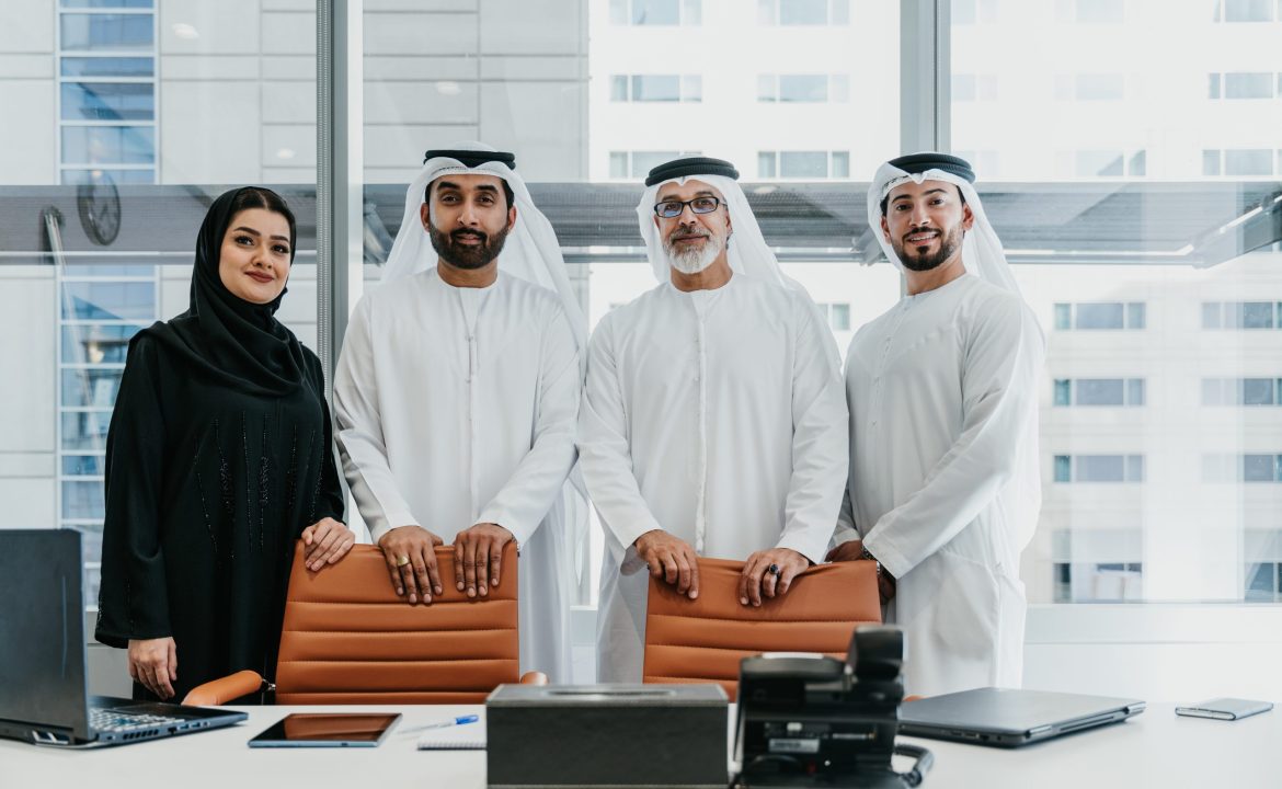 Group of middle-eastern corporate business people meeting in the